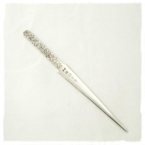 Embossed handle silver paperknife